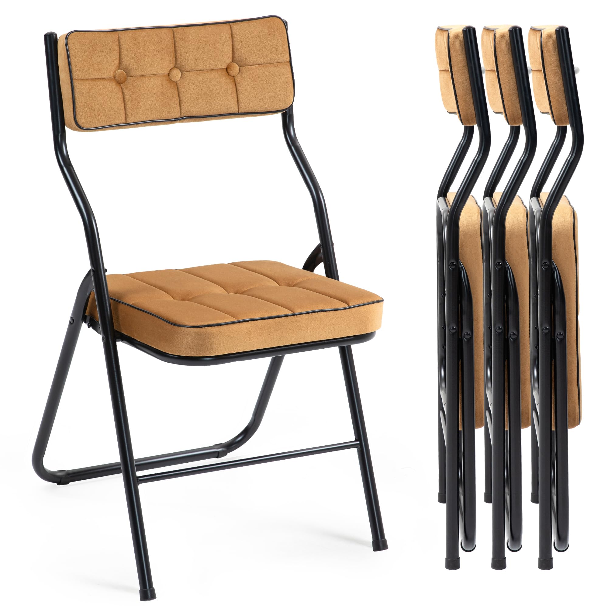 Homefun Padded Folding Chairs 4 Pack - Foldable Dining Chair With Cushion, Portable And Assembled Extra Seat For Guests Kitchen Office Wedding Party Brown